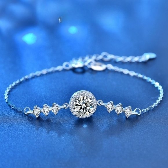 Jewelry - Certified 1ct. t.w. Moissanite Diamond Round Halo Bracelet NEW
